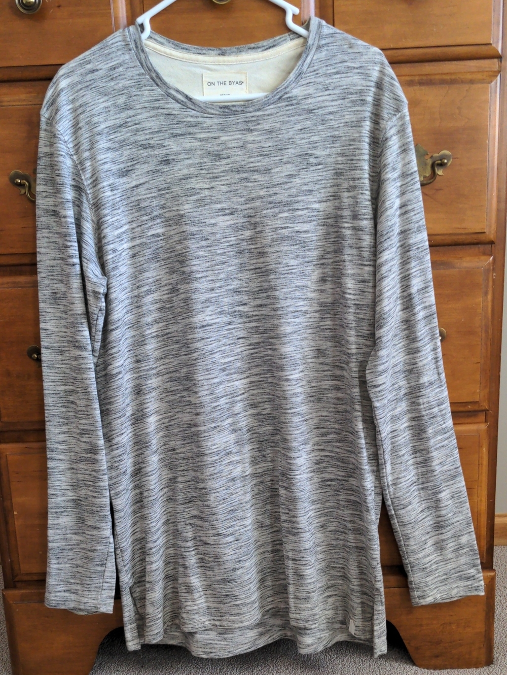 on the byas Men's Gray Heather Crewneck T-shirt - Longer Length